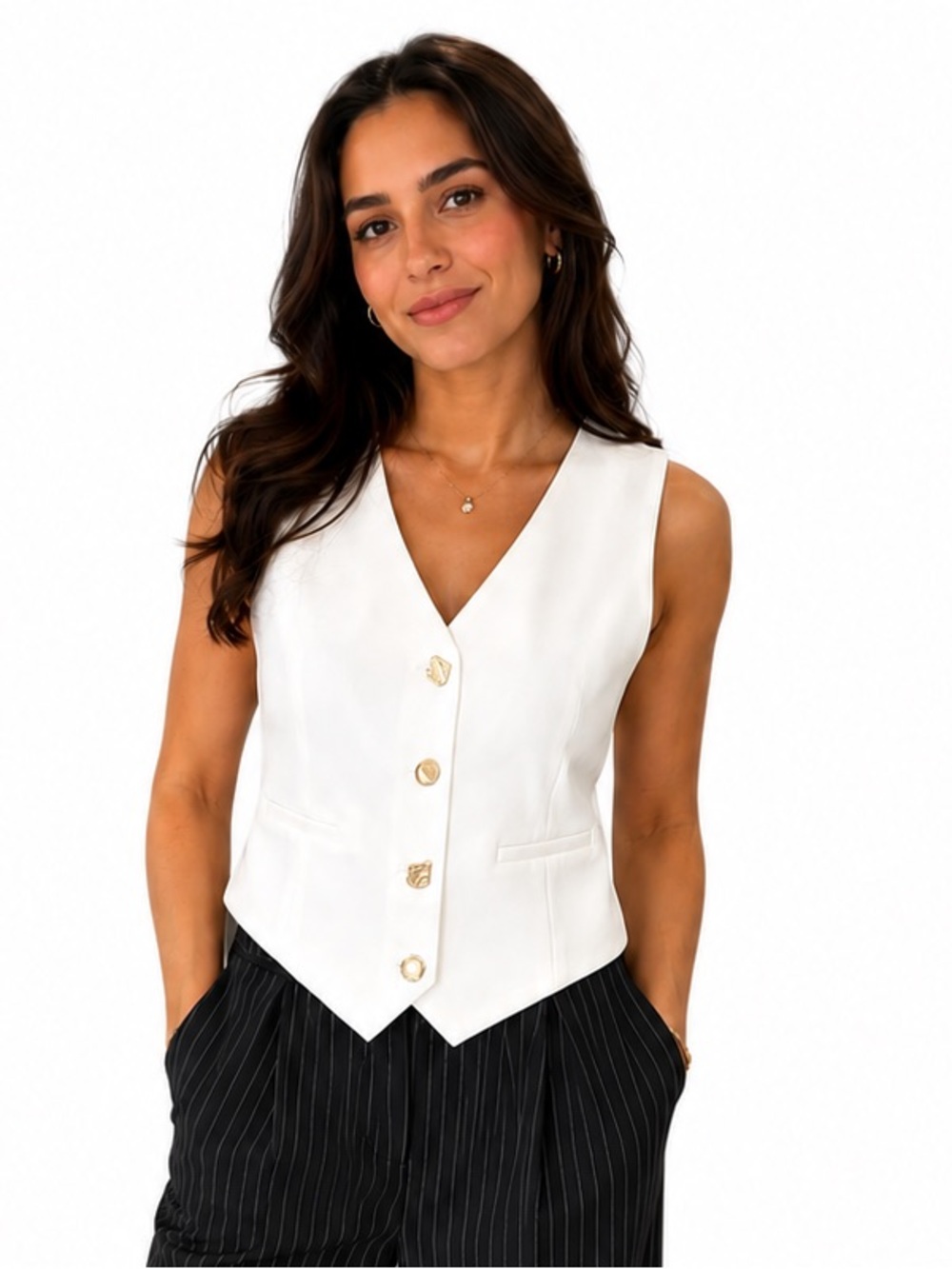 Christian Lacroix Tailored White Vest Gold Button Statement Piece Size Large - Picture 2 of 7